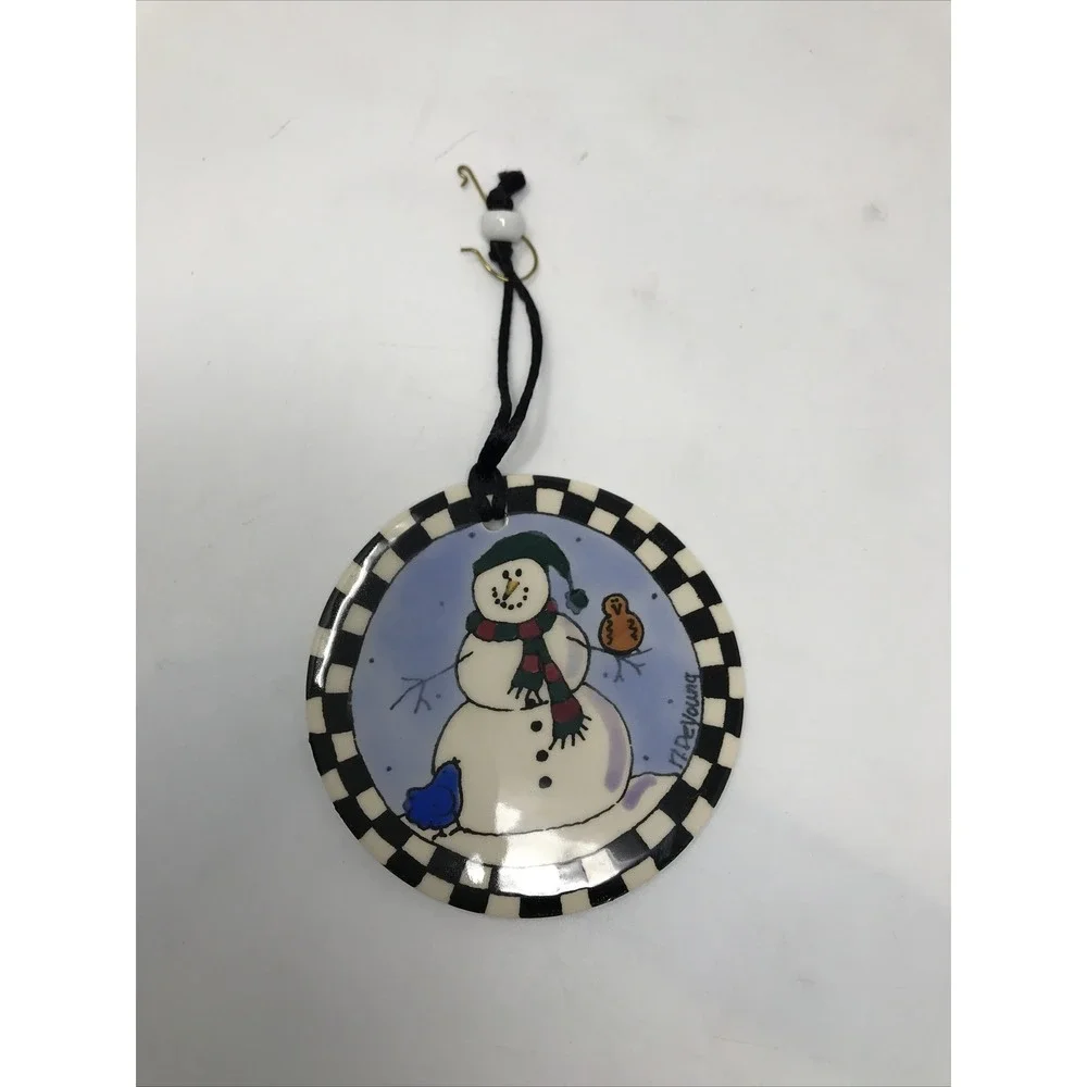 Nancy DeYoung Hand Painted Snowman Ornament H&R Johnson England Pottery 1994